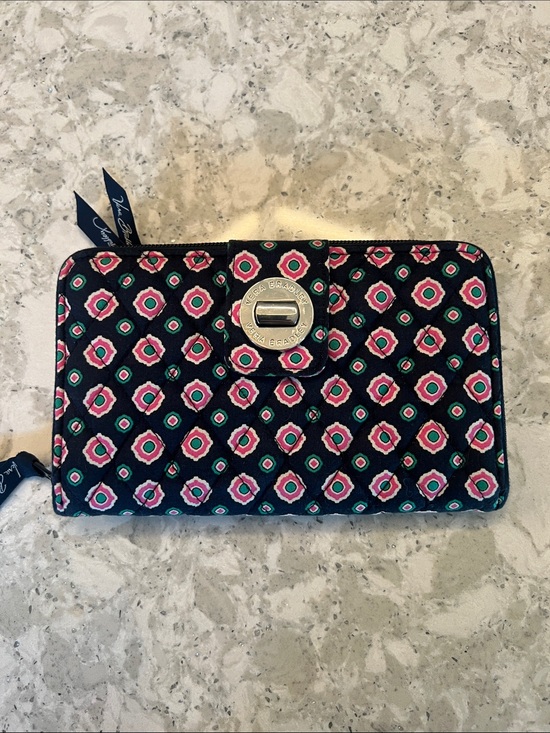 Vera Bradley Handbags - Vera Bradley Preppy Turnlock Quilted Wallet Pink/Green/White/Navy (Petal Dots)